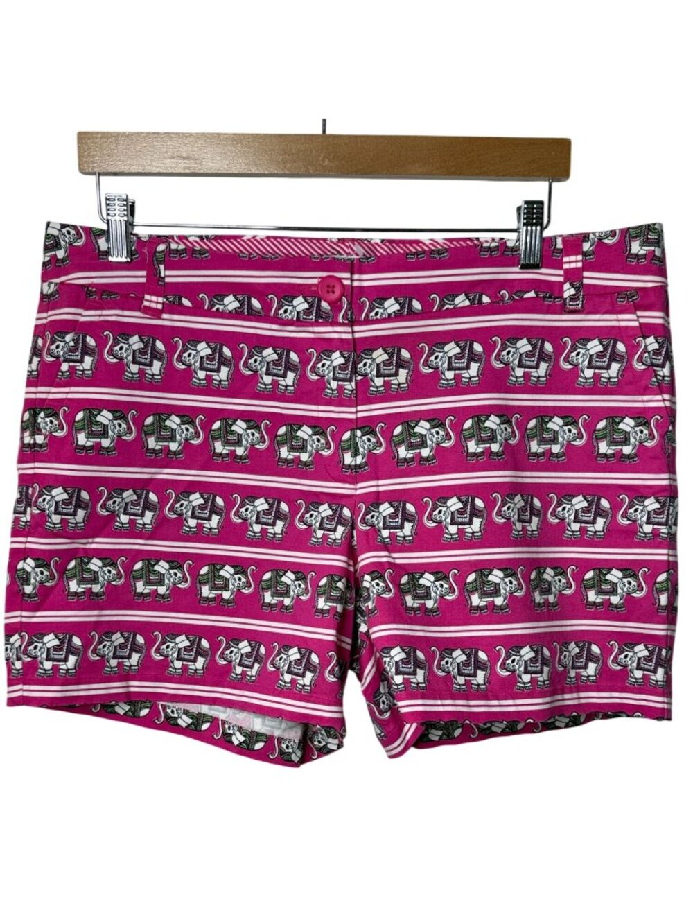 Crown & Ivy Size 14 Pink Elephant Print Cotton Stretch Shorts